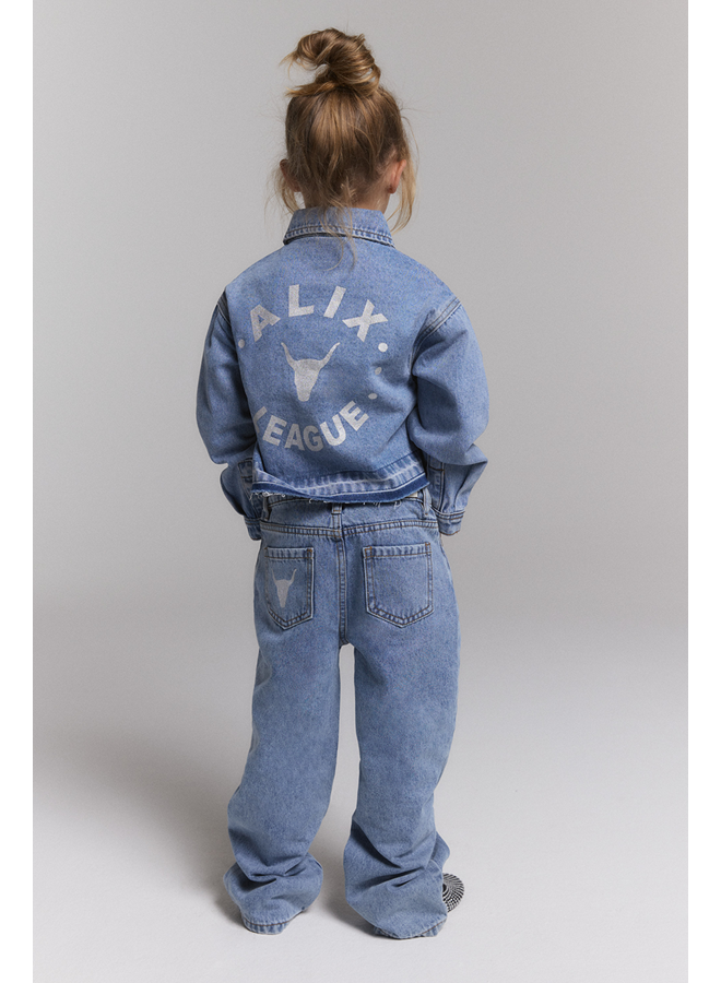 Woven flowy denim pants