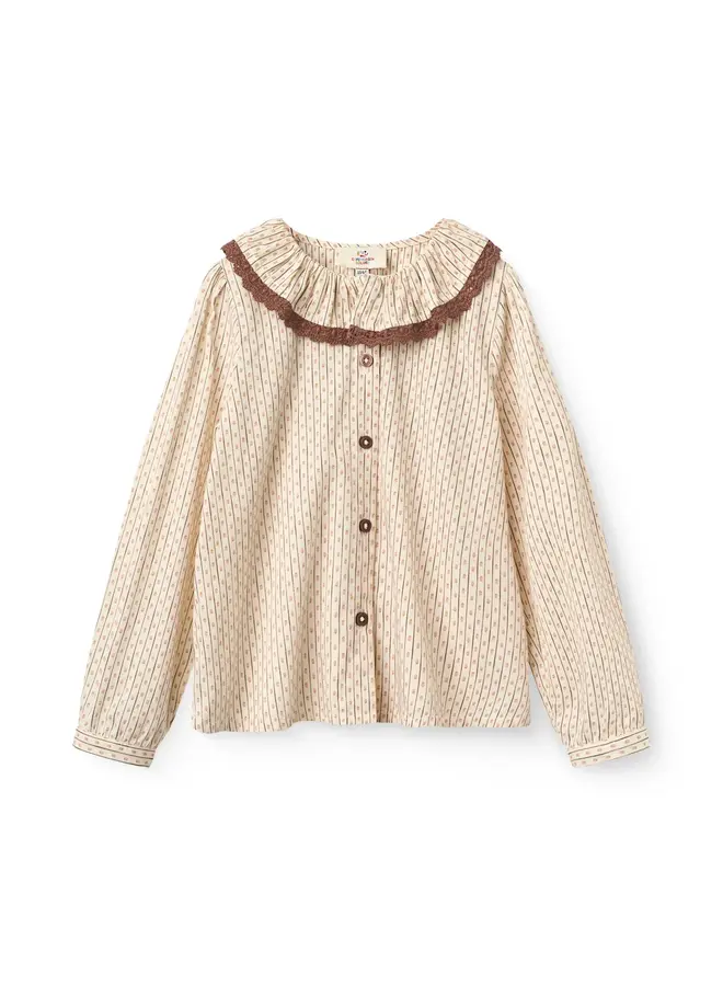 Shirt w. frill & lace piping sand flower print