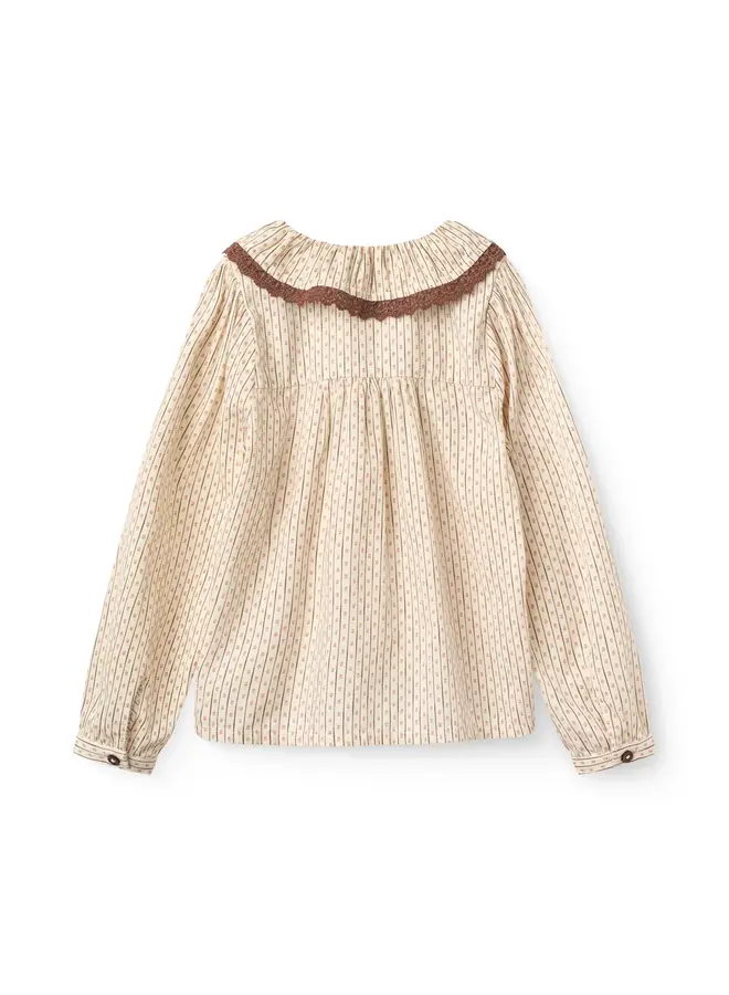 Shirt w. frill & lace piping sand flower print