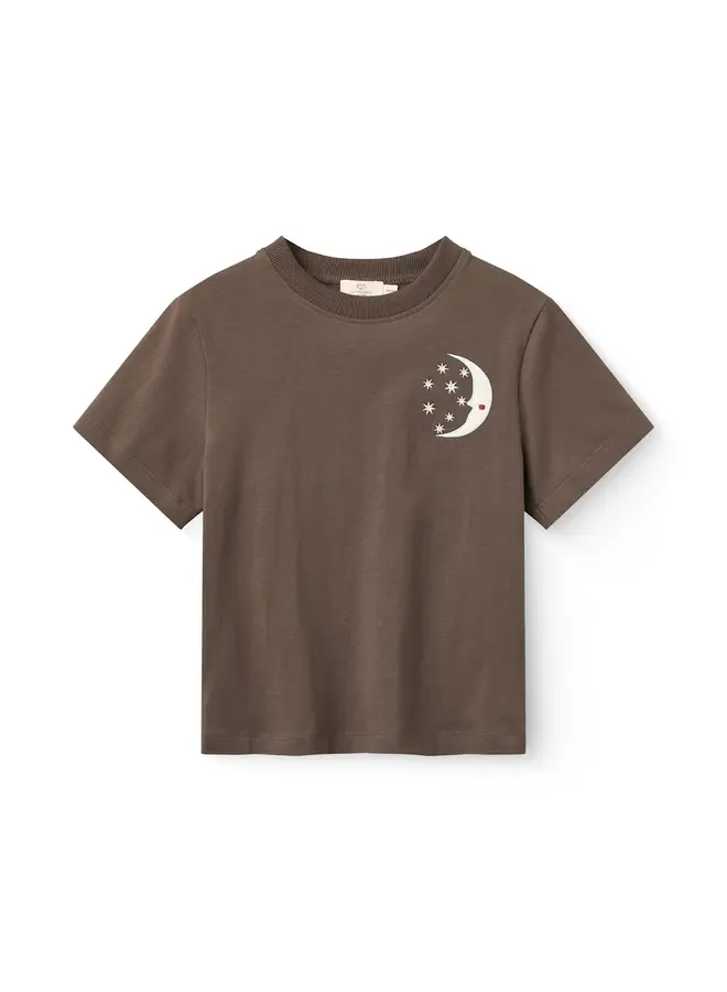 T-shirt w. embroidery ss dark brown