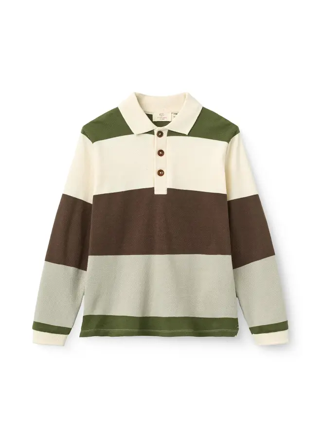 Striped pique polo ls grey