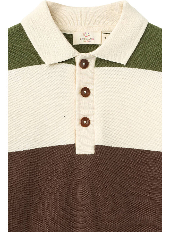 Striped pique polo ls grey
