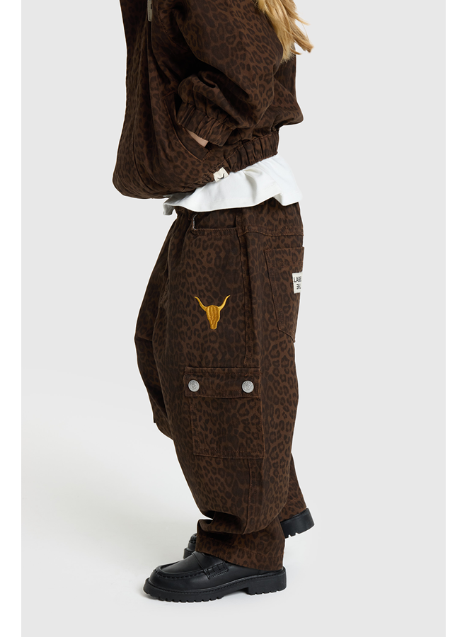 Woven leopard cargo pants
