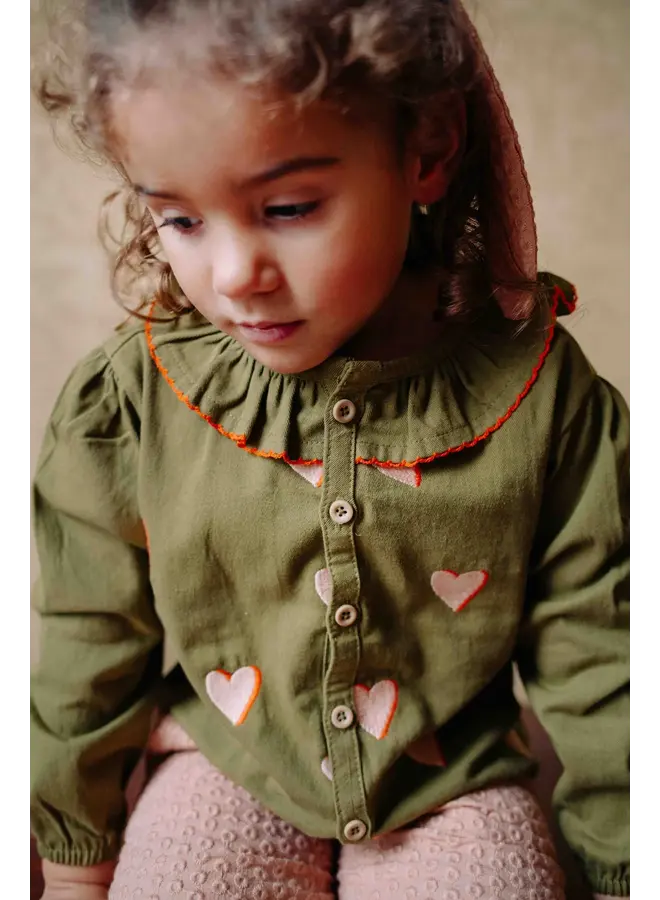 Blouse cleo twill embroidery hearts