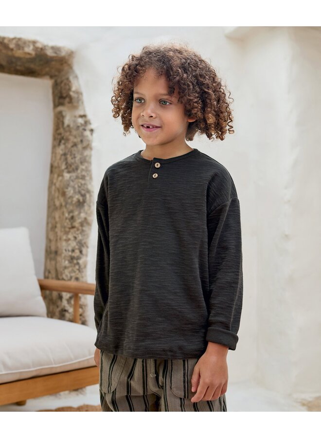 Longsleeve t-shirt grey w. buttons