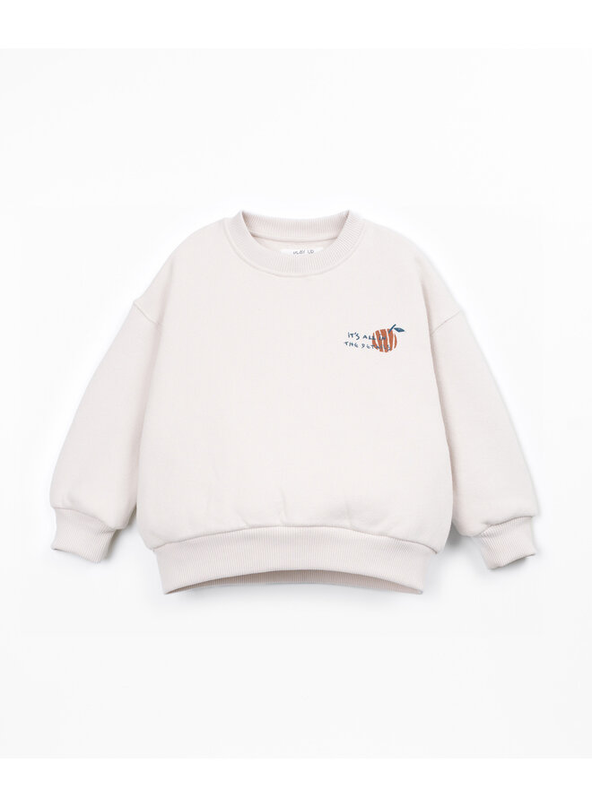 Cotton fleece sweater backprint beige