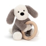 Jellycat Knuffel Rammelaar Hond Shooshu Puppy Wooden Ring Toy Jellycat Knuffel Rammelaar Hond Shooshu Puppy Wooden Ring Toy