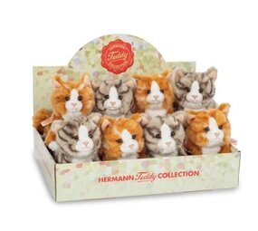 Hermann teddy Knuffel Kat Getijgerd Rood of Grijs 18cm