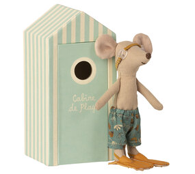 Maileg Knuffelmuis Beach Mice Big Brother in Strandhokje Maileg Knuffelmuis Beach Mice Big Brother in Strandhokje