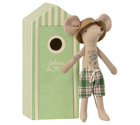 Maileg Knuffelmuis Beach Mice Dad in Strandhokje