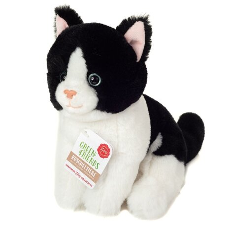 Hermann teddy Knuffel Kat Zittend Zwart-Wit 20 cm