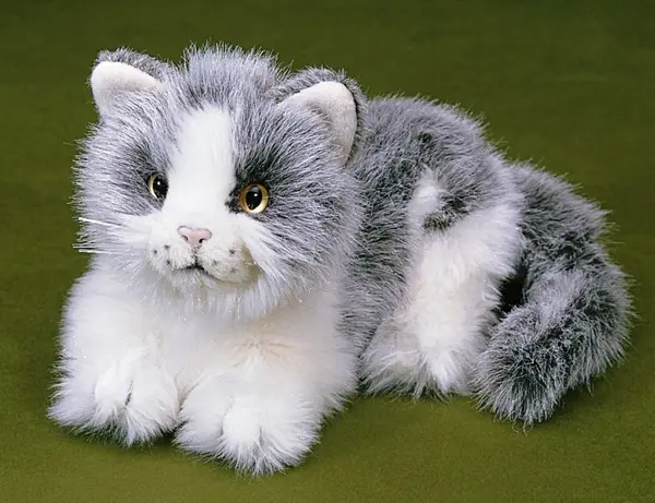 Förster Knuffel Kat Liggend Grijs/Wit klein 20cm