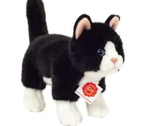 Hermann Teddy Knuffel Kat Staand Zwart Wit 20cm