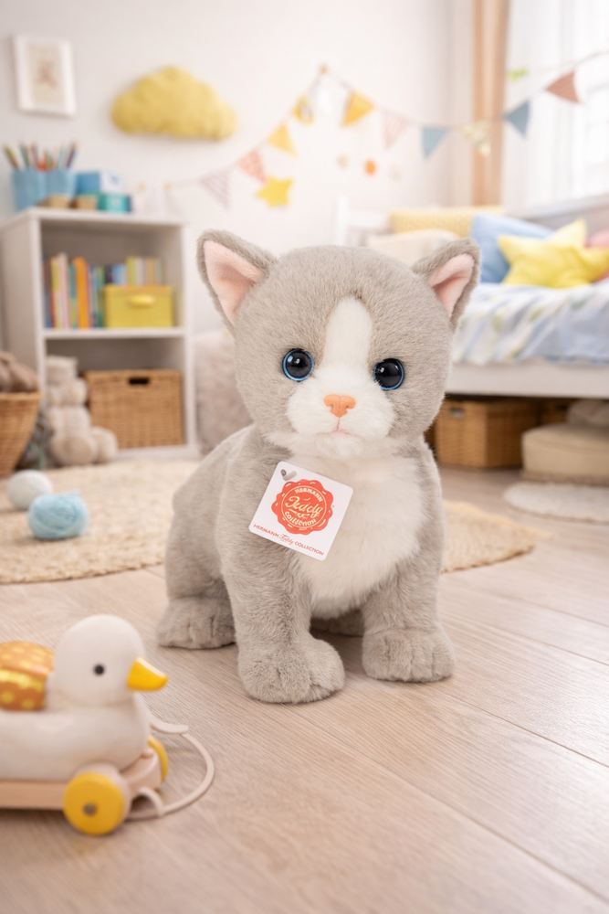 Hermann Teddy Knuffel Kat Kitten Grijs 24cm