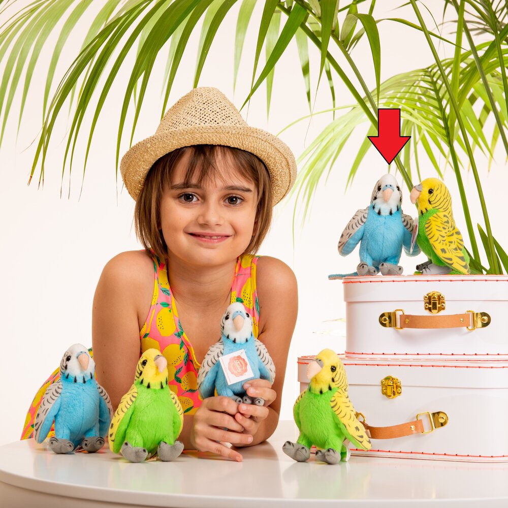 Hermann Teddy Knuffel Parkiet Blauw 13cm