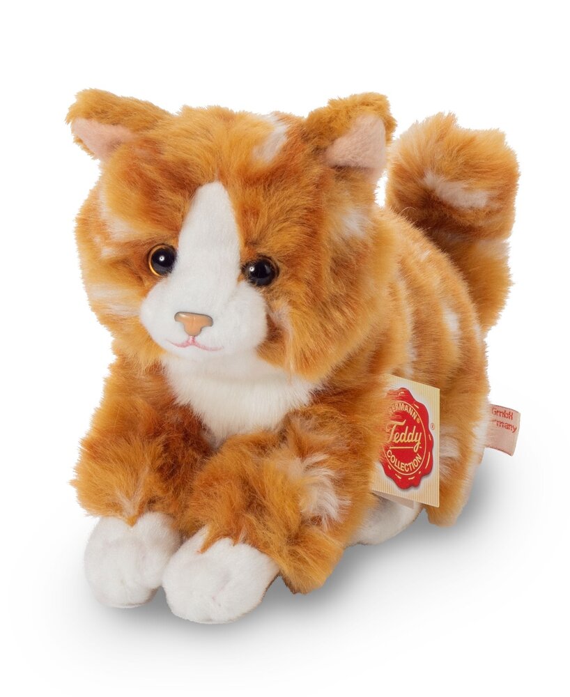 Hermann Teddy Knuffel Kat Getijgerd Rood of Grijs 18cm