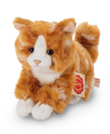 Hermann Teddy Knuffel Kat Getijgerd Rood of Grijs 18cm