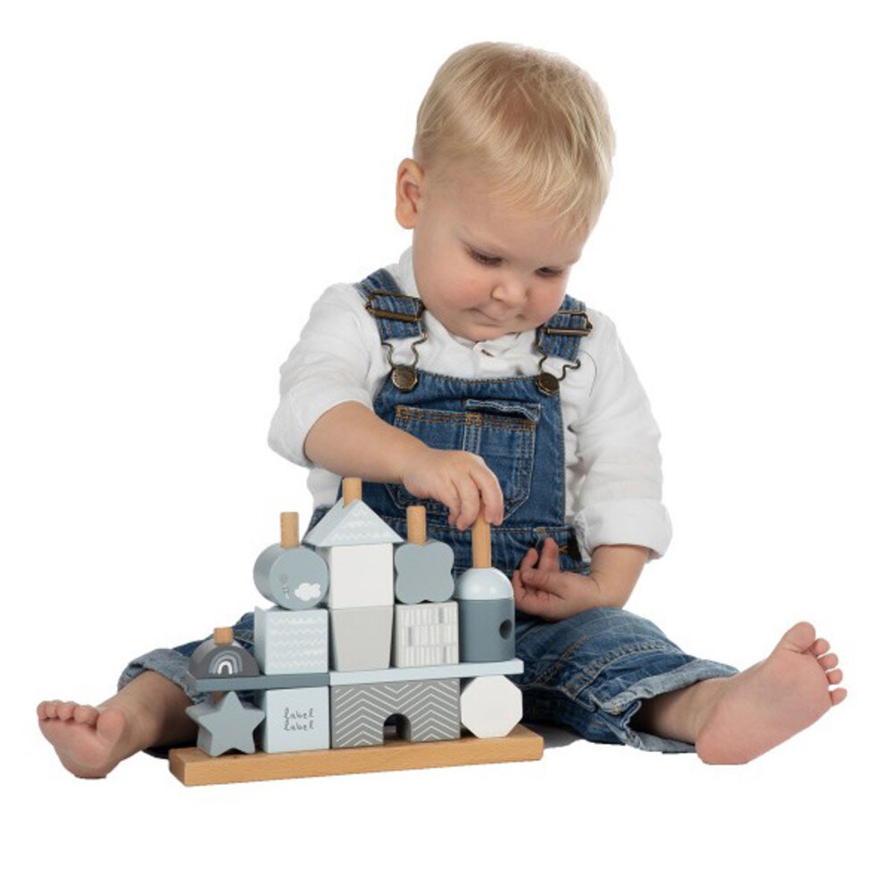 Label Label Stapelblokken huisje - Blauw