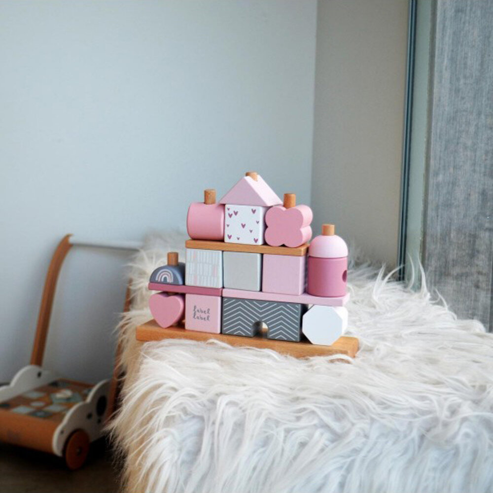 Label Label Stapelblokken huisje - Roze Label Label Stapelblokken huisje - Roze