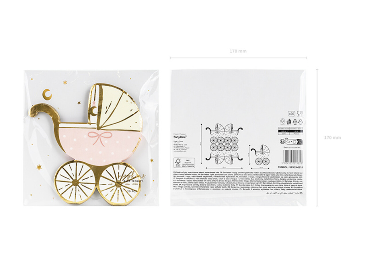 PartyDeco Servetten Roze Babyshower Girl (20 st 14 x 15 cm)