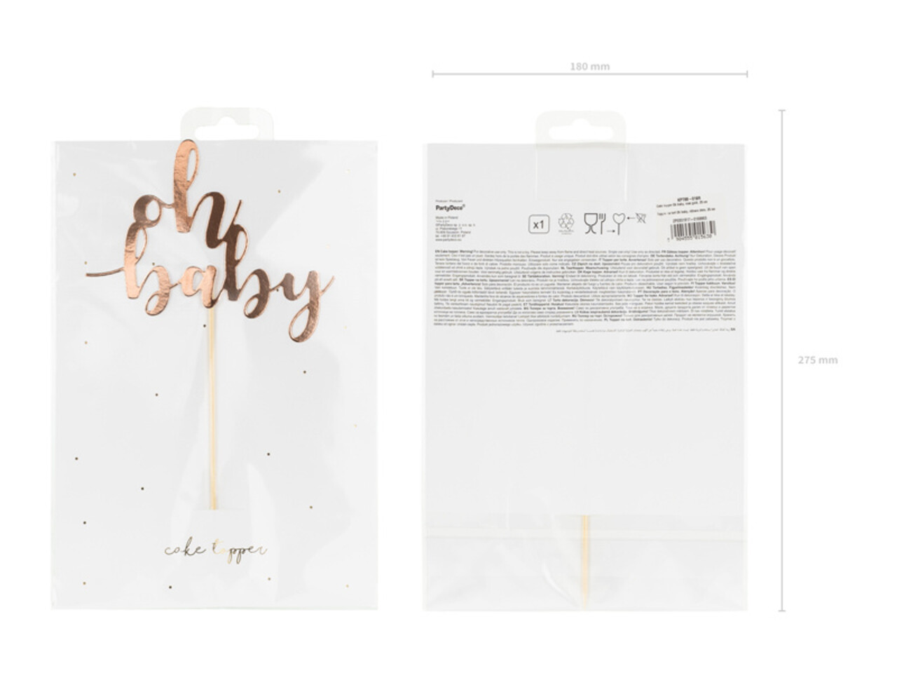 PartyDeco Taarttopper Oh Baby Rose Goud (1 st 25 cm) PartyDeco Taarttopper Oh Baby Rose Goud (1 st 25 cm)