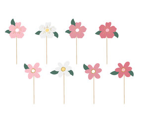 PartyDeco Taarttopper Flowers (8 st mix ± 14 cm)