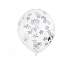 PartyDeco Ballon Confetti Stars Zilver (6st 30 cm) PartyDeco Ballon Confetti Stars Zilver (6st 30 cm)