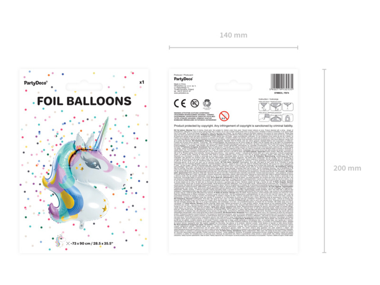 PartyDeco Folieballon Unicorn (73 x 90 cm)