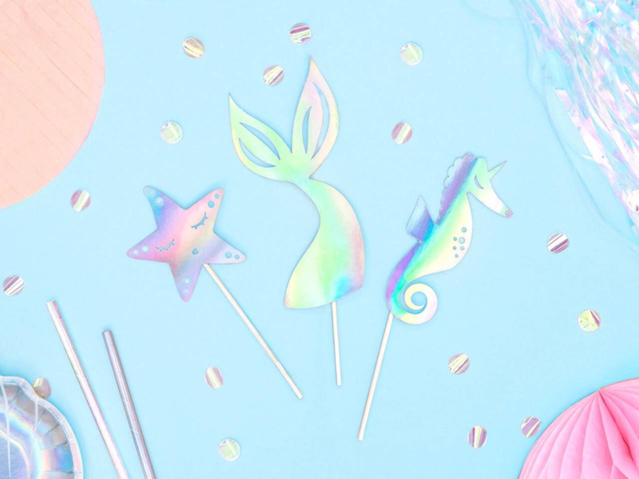 PartyDeco Taarttopper Zeemeermin (3 st mix 24,5 cm)