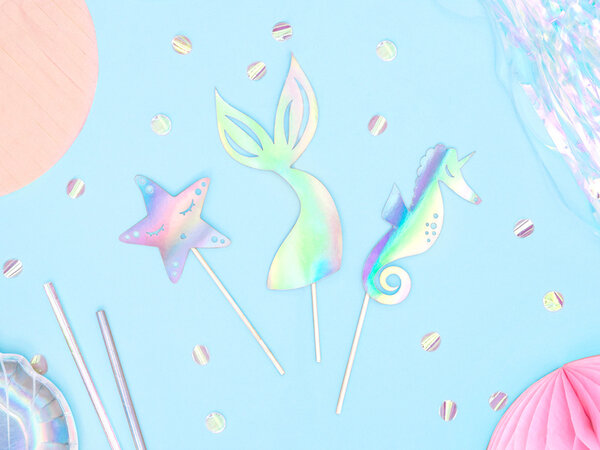 PartyDeco Taarttopper Zeemeermin (3 st mix 24,5 cm)