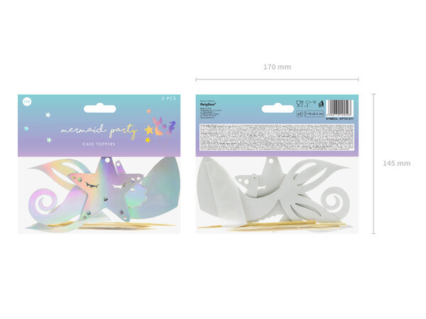 PartyDeco Taarttopper Zeemeermin (3 st mix 24,5 cm)