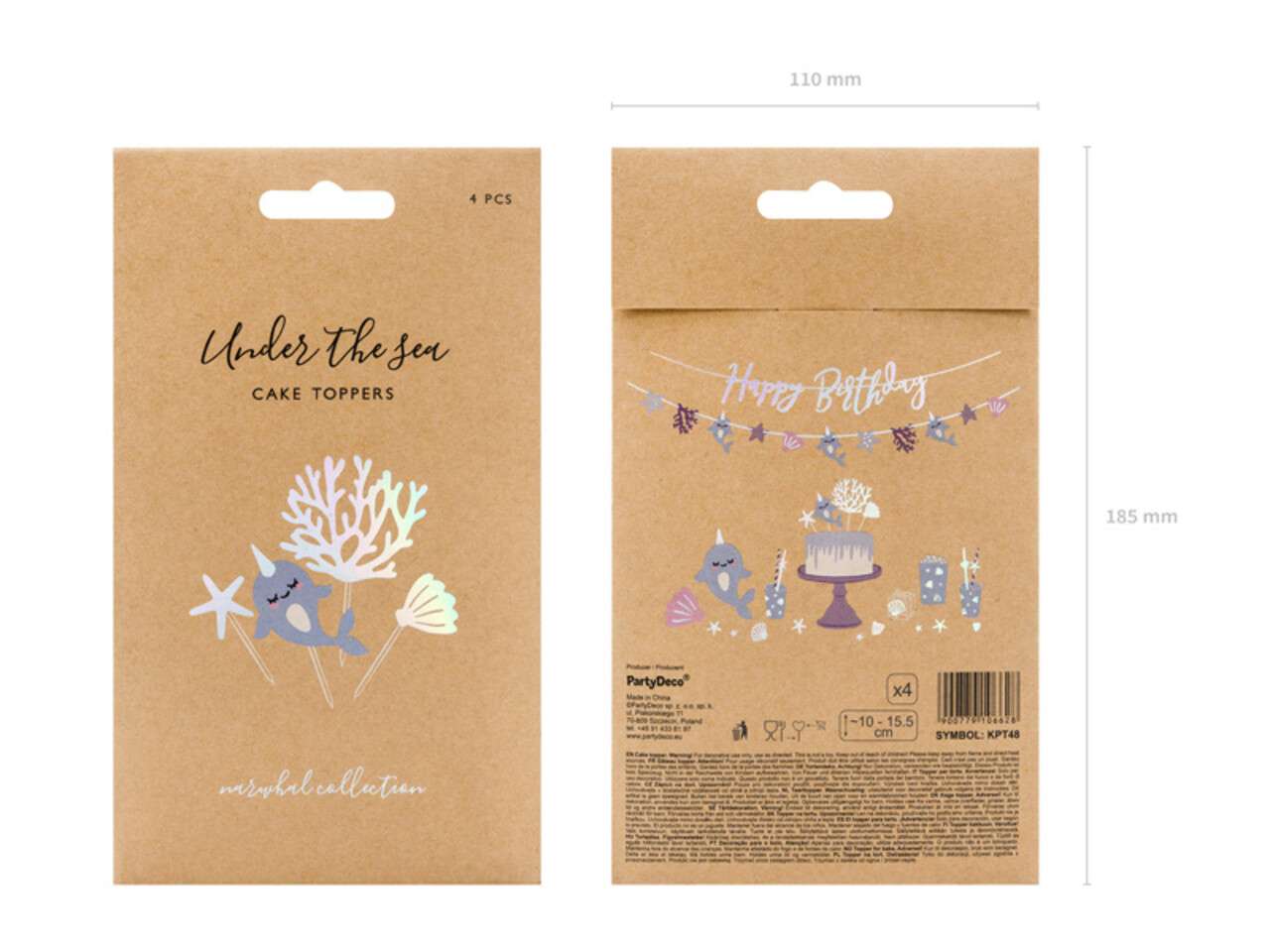 PartyDeco Taarttopper Zeemeermin (4 st mix 10-15 cm)