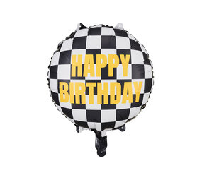 PartyDeco Folieballon Cars Geblokte Vlag Happy Birthday (45 cm) PartyDeco Folieballon Cars Geblokte Vlag Happy Birthday (45 cm)