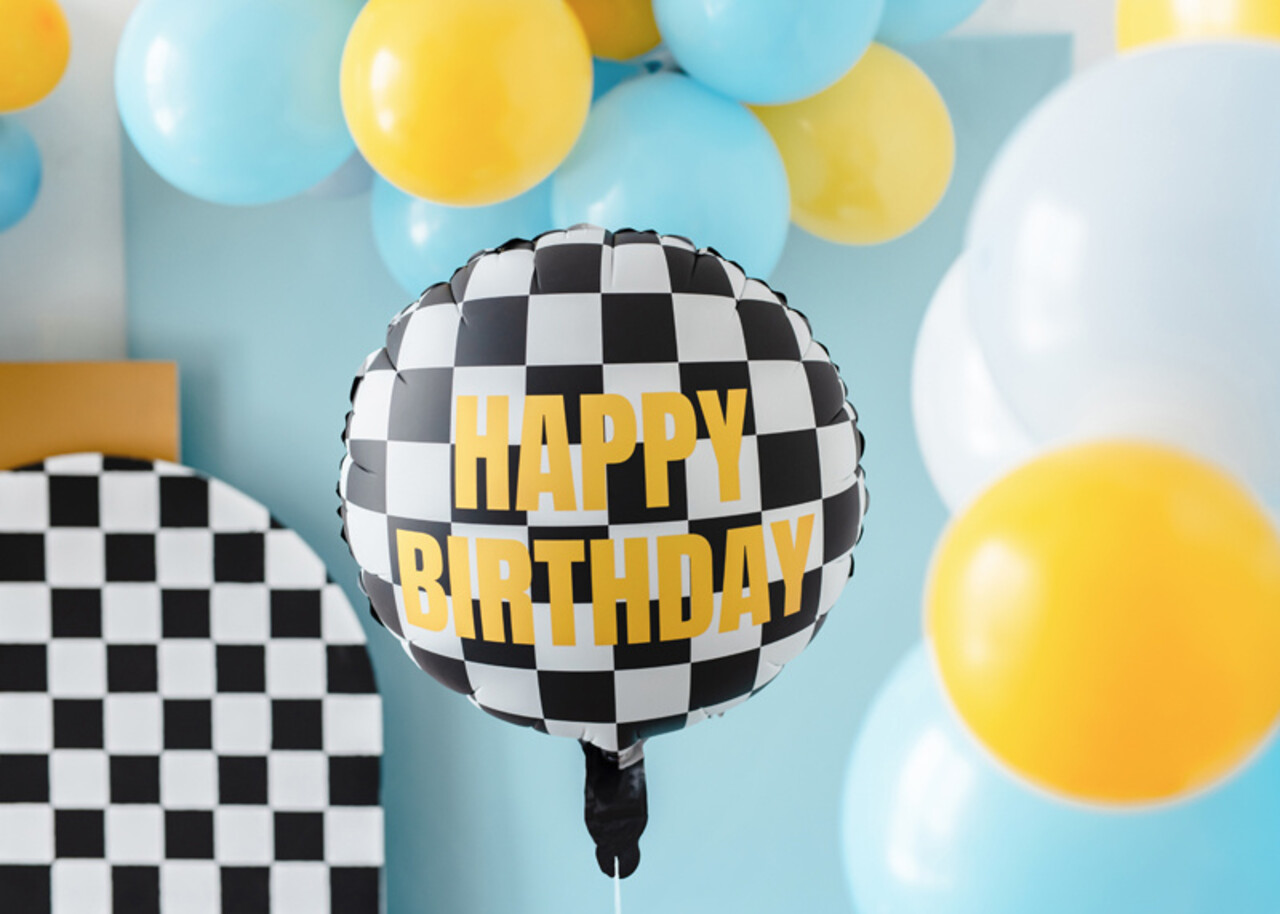 PartyDeco Folieballon Geblokte Vlag Happy Birthday (45 cm) PartyDeco Folieballon Geblokte Vlag Happy Birthday (45 cm)