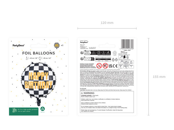 PartyDeco Folieballon Geblokte Vlag Happy Birthday (45 cm) PartyDeco Folieballon Geblokte Vlag Happy Birthday (45 cm)