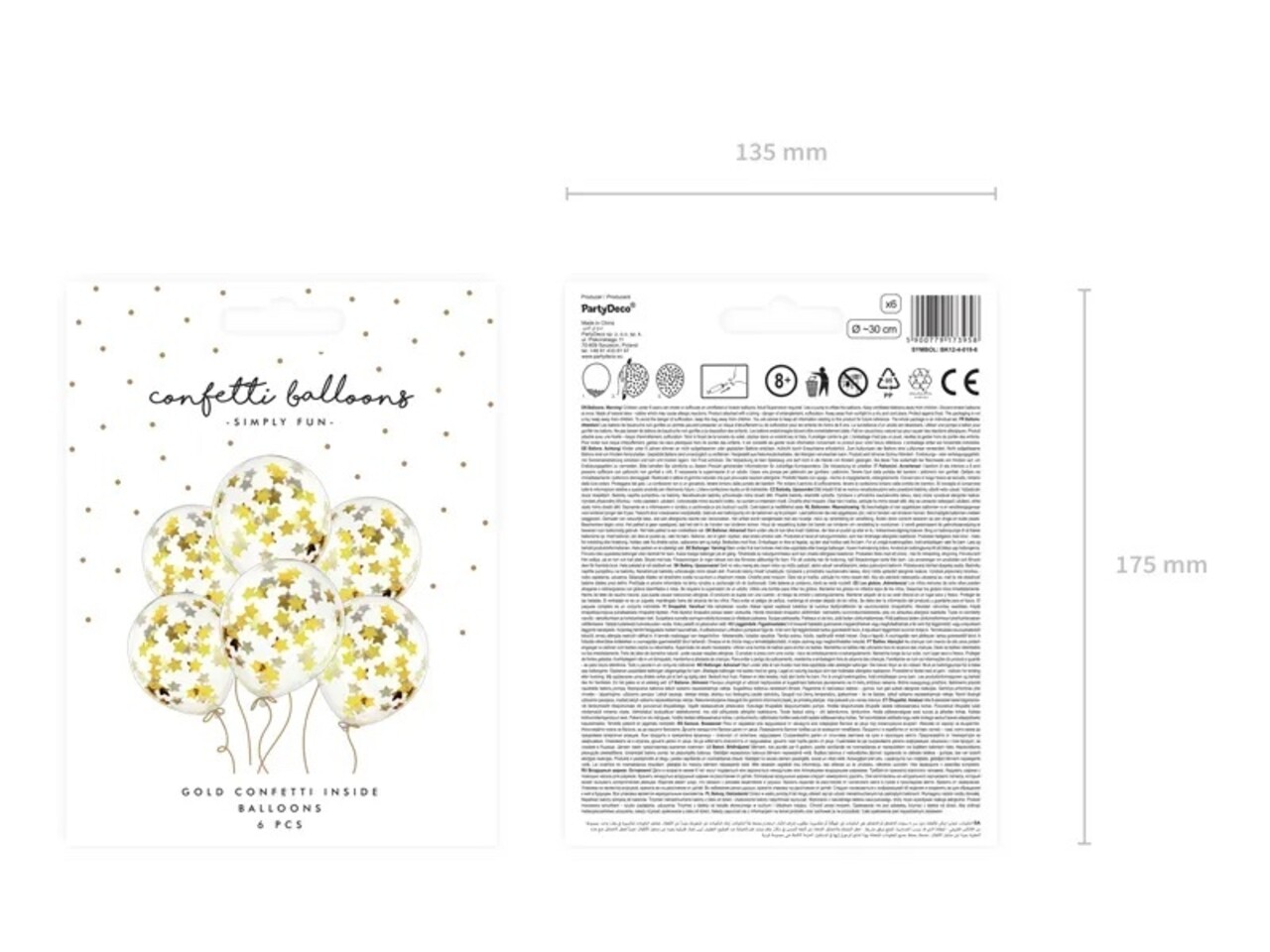 PartyDeco Ballon Confetti Stars Goud (6st 30 cm)