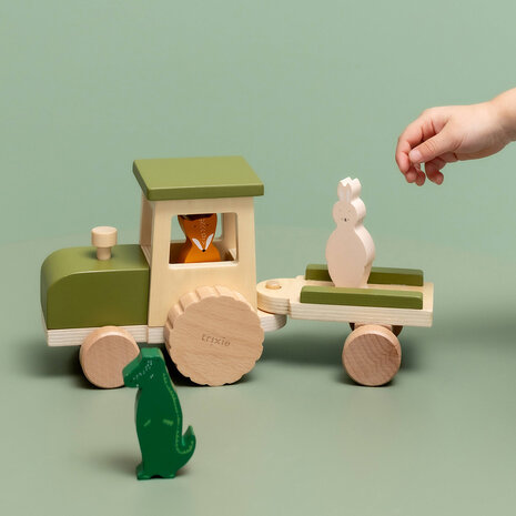 Trixie Houten tractor met aanhangwagen