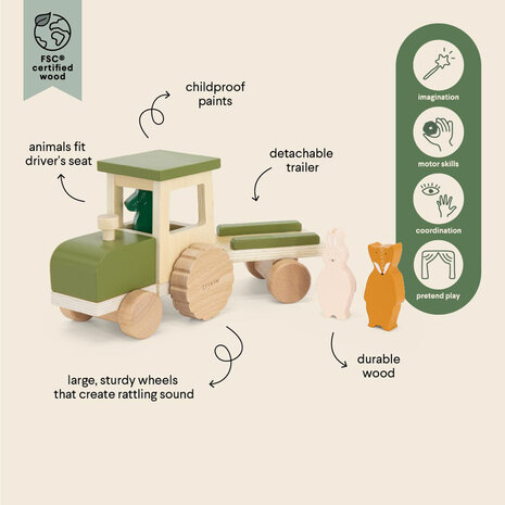 Trixie Houten tractor met aanhangwagen