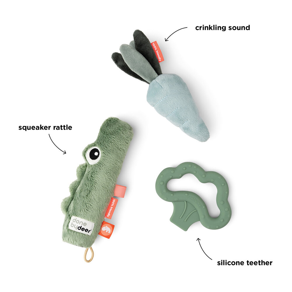 Done by Deer Kleine activiteitenspeelgoed set - 3 stuks - Croco green Done by Deer Kleine activiteitenspeelgoed set - 3 stuks - Croco green