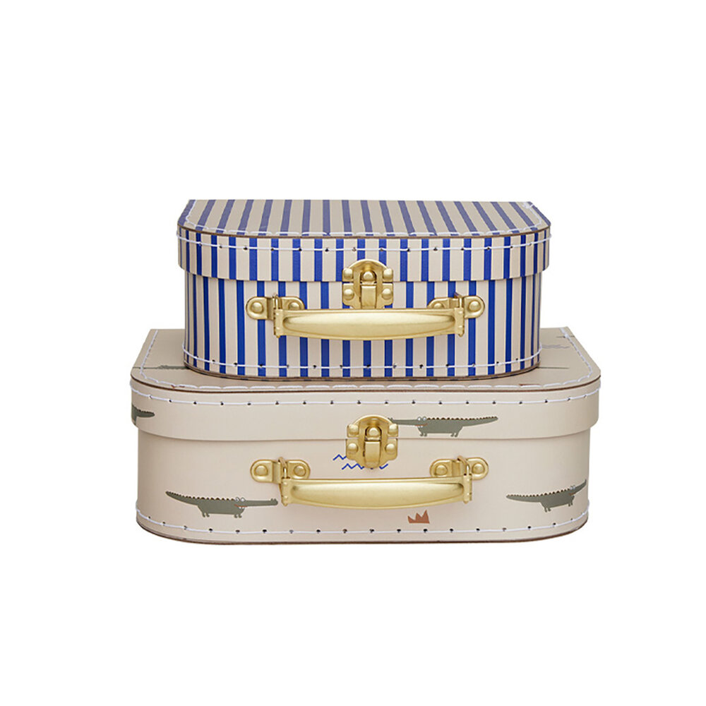 OYOY Koffertjes krokodil/streep - Set van 2 OYOY Koffertjes krokodil/streep - Set van 2