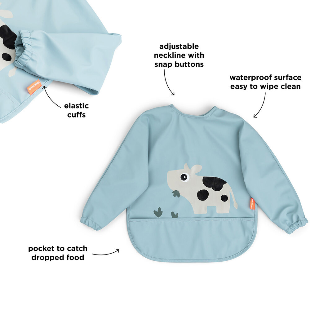 Done by Deer Slabbetje met mouw - Tiny Farm Blue Done by Deer Slabbetje met mouw - Tiny Farm Blue