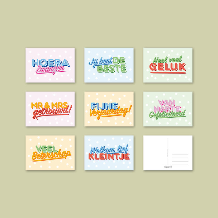 Ansichtkaartenset Tekst Kleur