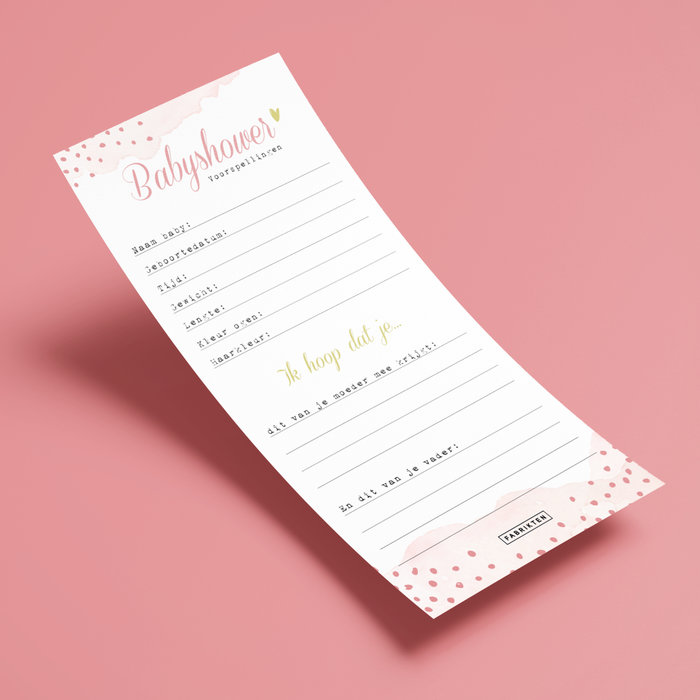 Invulkaarten Babyshower Roze