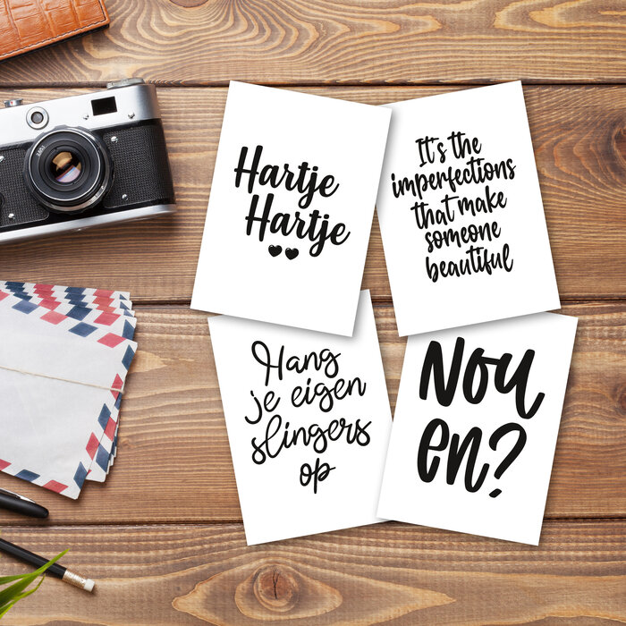 Kaarten set met quotes – 16 stuks - mini posters - wenskaarten