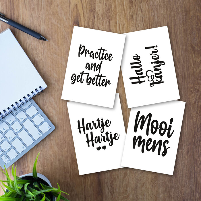 Kaarten set met quotes – 16 stuks - mini posters - wenskaarten