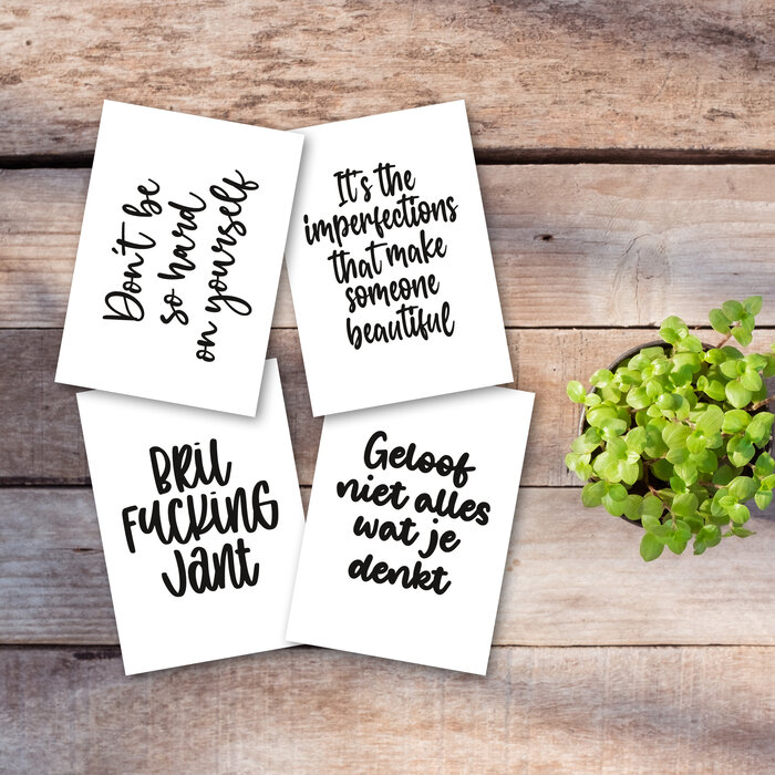 Kaarten set met quotes – 16 stuks - mini posters - wenskaarten