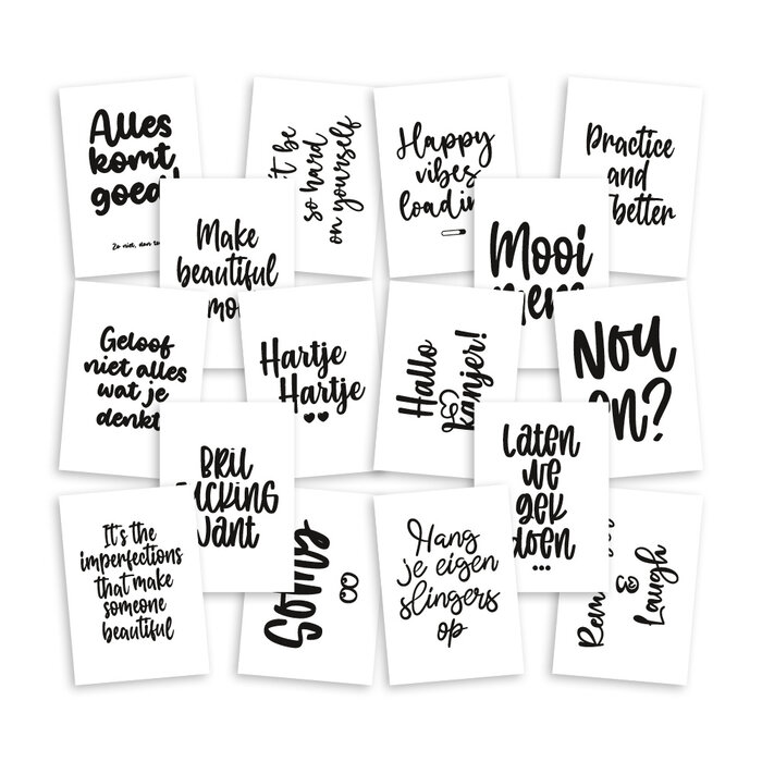 Kaarten set met quotes – 16 stuks - mini posters - wenskaarten