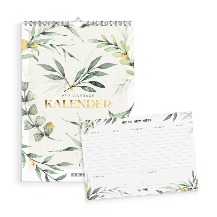 Fabrikten verjaardagskalender + compacte weekplanner Botanisch Goud bundel