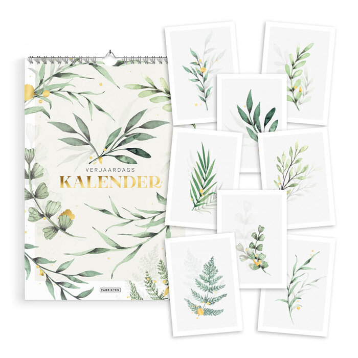 Fabrikten verjaardagskalender + ansichtkaarten Botanisch Goud bundel