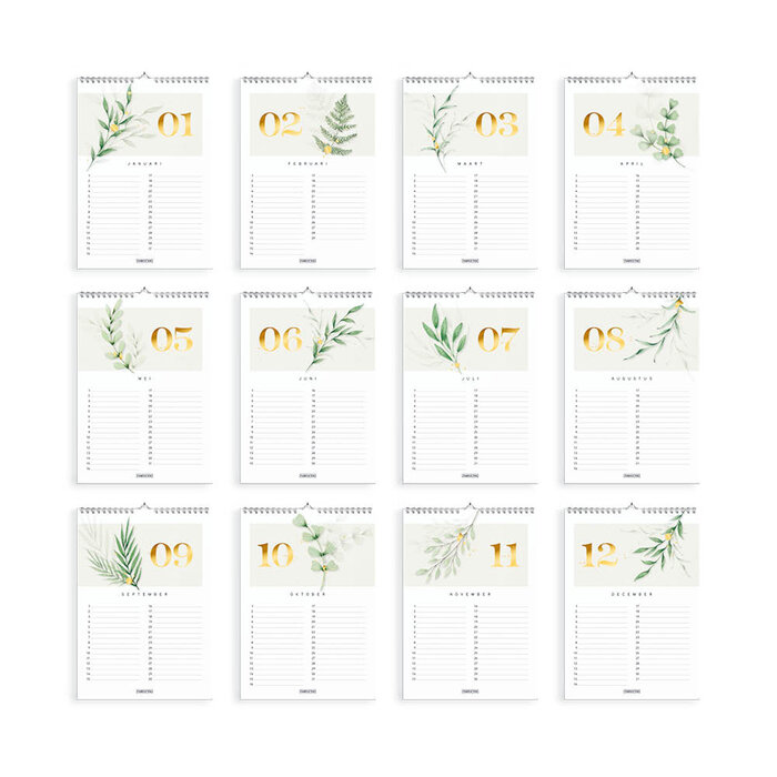 Verjaardagskalender Botanisch Goud A4